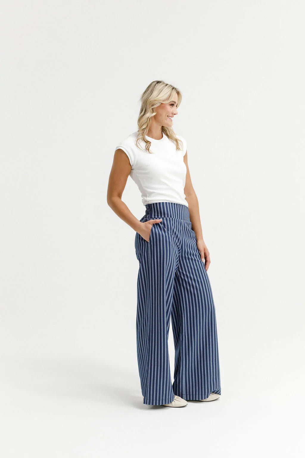 Sawyer Pants - Navy Stripes - HOME LEE Pant NZ LUMA