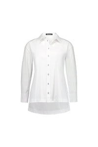 Shirt with Contrast Stitching and Side Splits - White/Ink - VASSALLI