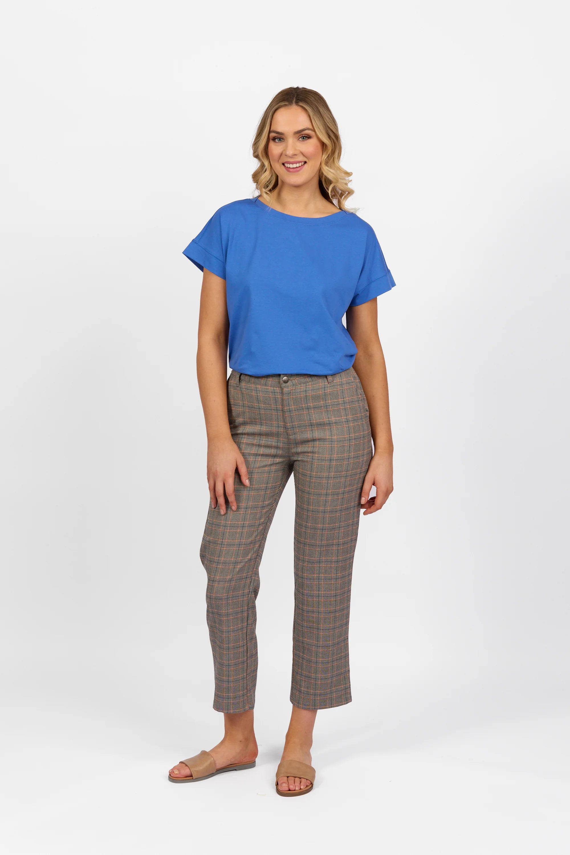 Slim Leg 7/8 Pant - Tangerine Check - VASSALLI Pant 8 18 12 16 14 10 NZ LUMA