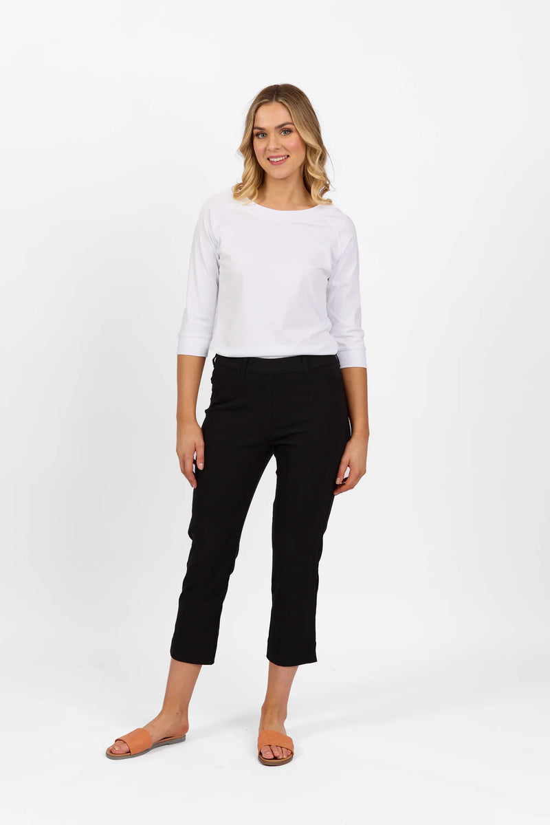 Slim Leg 7/8 Pull On Pant w Elastic Back Waistband - Pitch - VASSALLI Pant NZ LUMA