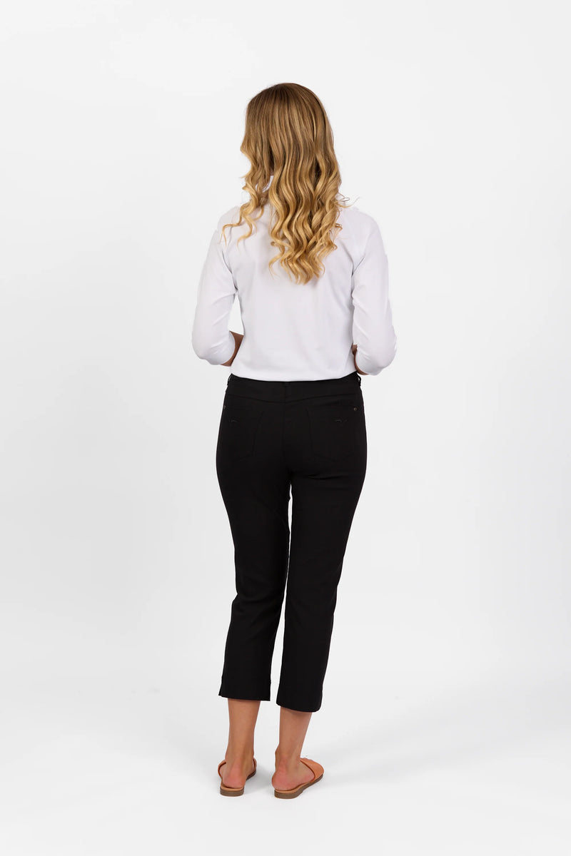 Slim Leg 7/8 Pull On Pant w Elastic Back Waistband - Pitch - VASSALLI Pant NZ LUMA