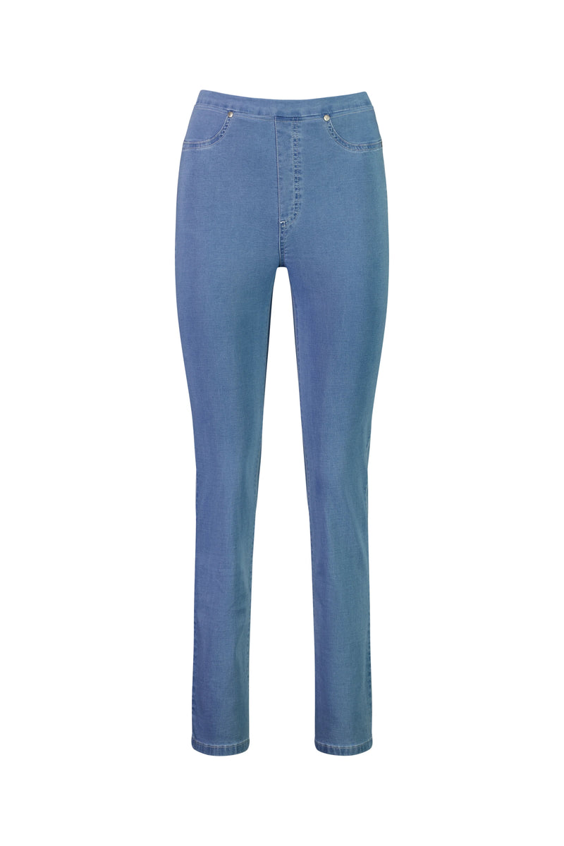 Slim Leg Full Length Lightweight Denim Pull On - Ice - VASSALLI Pant NZ LUMA