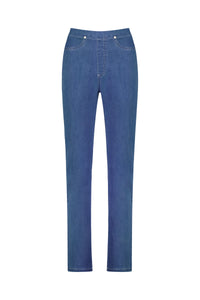 Slim Leg Full Length Lightweight Denim Pull On - Mid Wash - VASSALLI Pant NZ LUMA