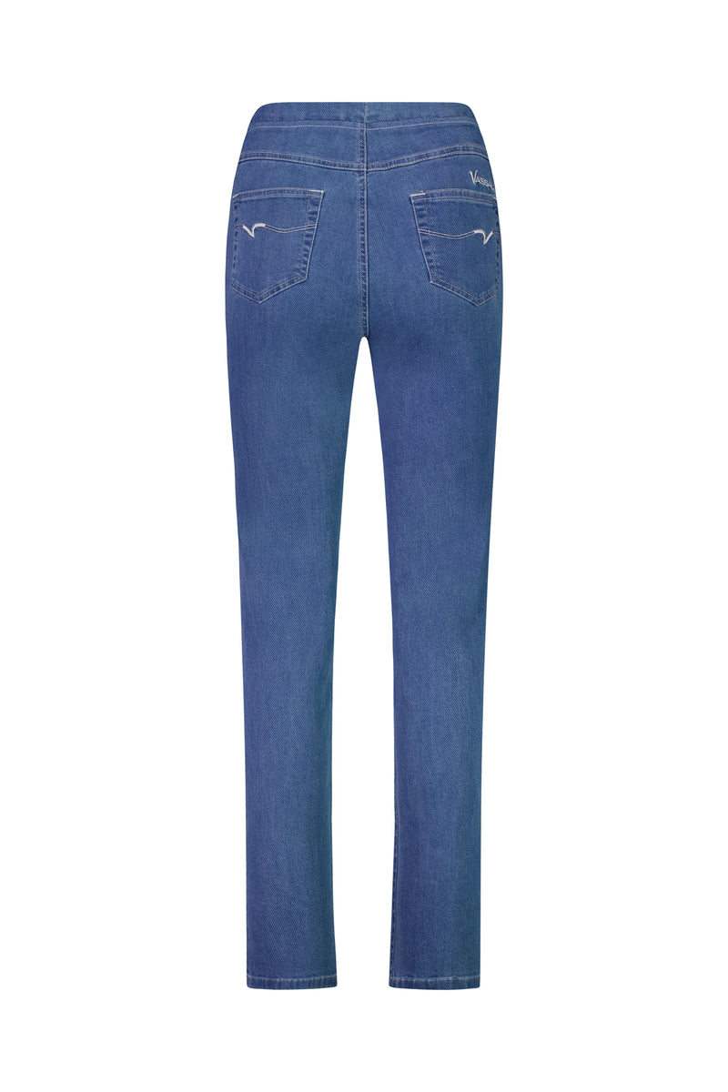 Slim Leg Full Length Lightweight Denim Pull On - Mid Wash - VASSALLI Pant NZ LUMA