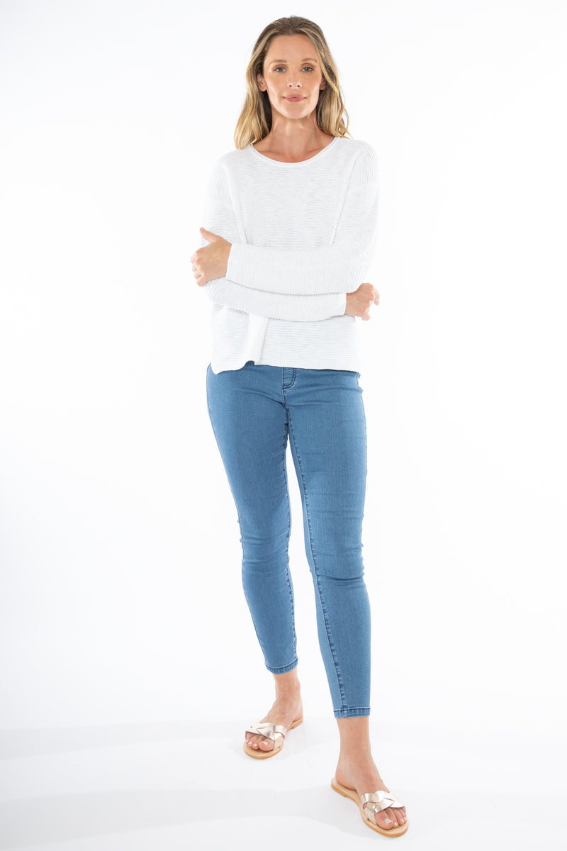 Slub Rib Pullover - White - JUMP Top NZ LUMA