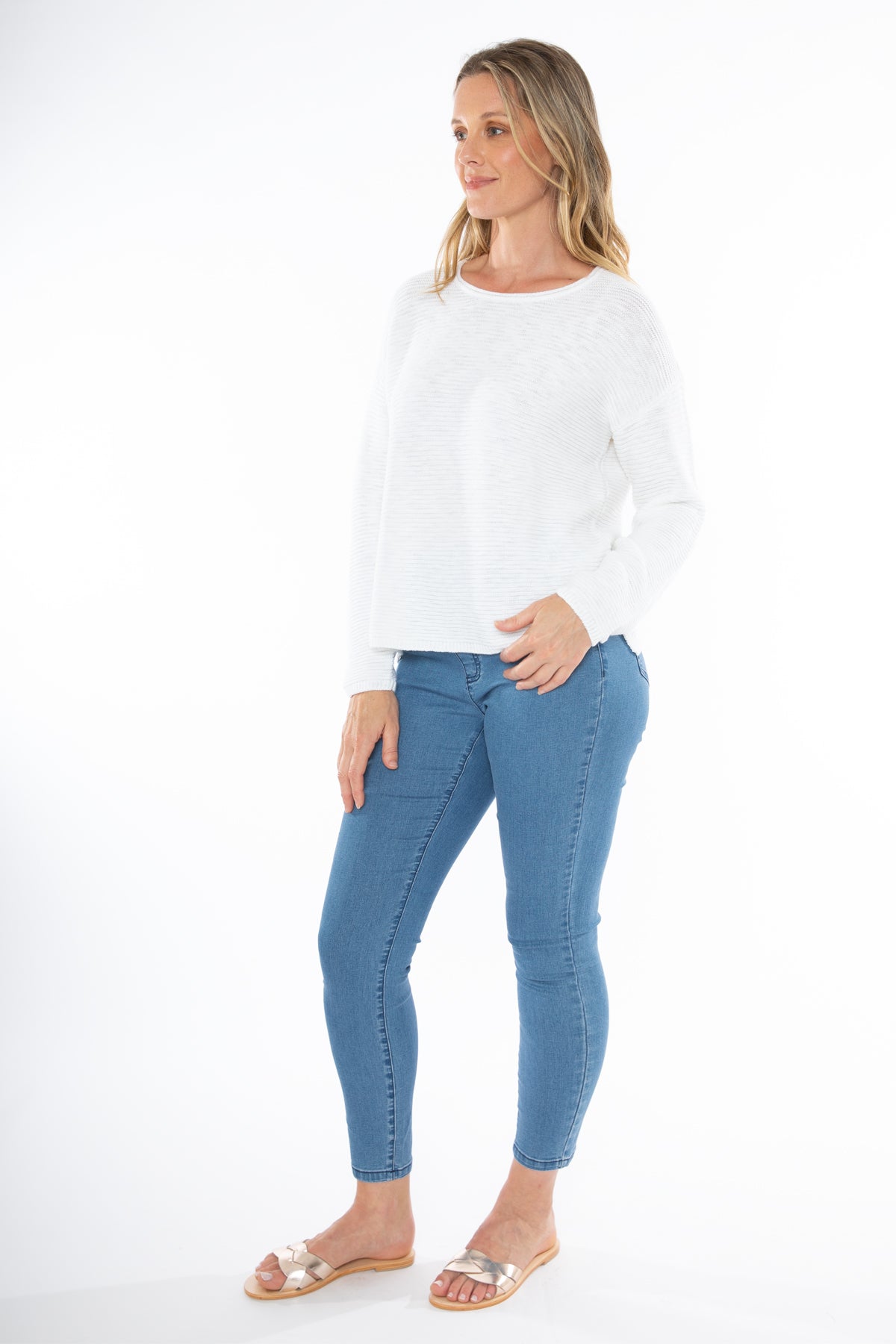 Slub Rib Pullover - White - JUMP Top NZ LUMA