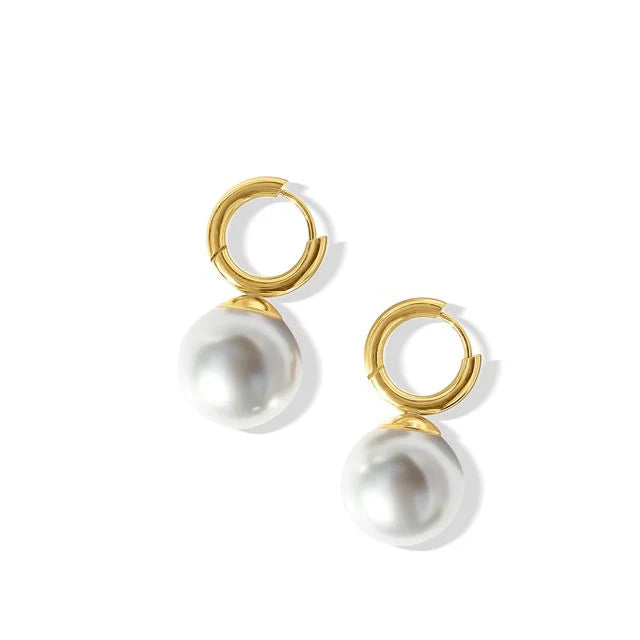 Steel Me Yellow Gold Round Pearl Earrings - FABULEUX VOUS Accessories NZ LUMA