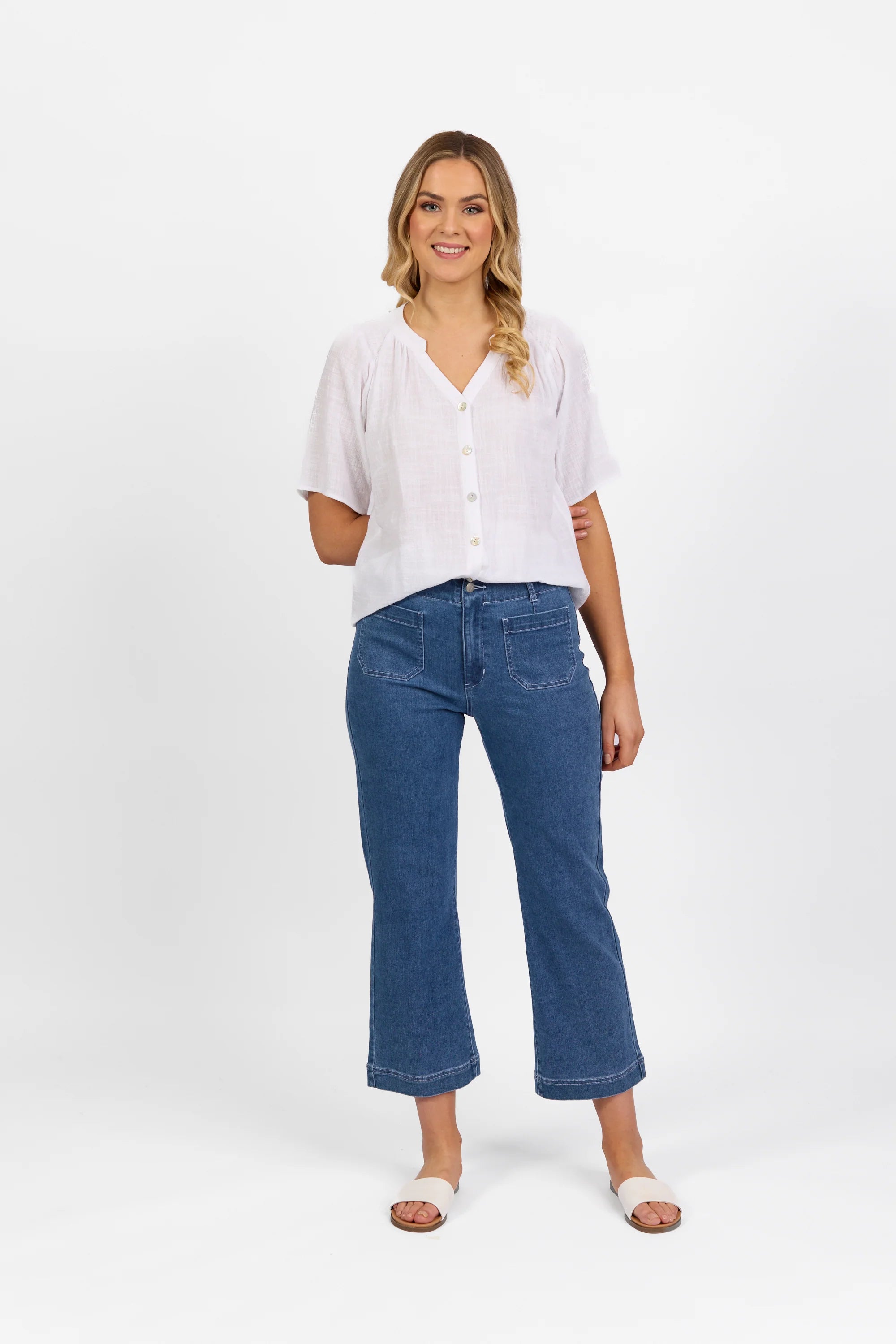 Straight Leg Ankle Grazer Jean - Blue Hue - VASSALLI Pant NZ LUMA