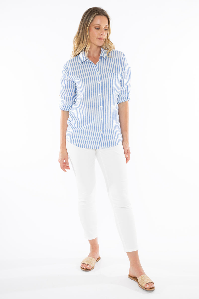 Stripe Linen Shirt - Cobalt/White - JUMP