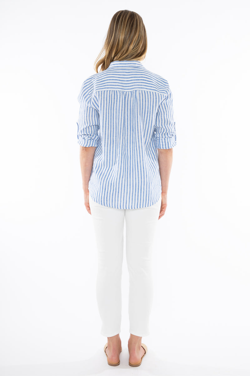 Stripe Linen Shirt - Cobalt/White - JUMP