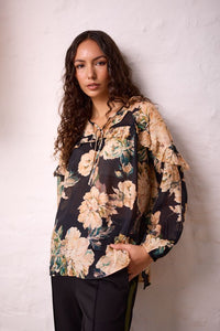 Sway Blouse - Black Floral - NAVY & CO Pant NZ LUMA