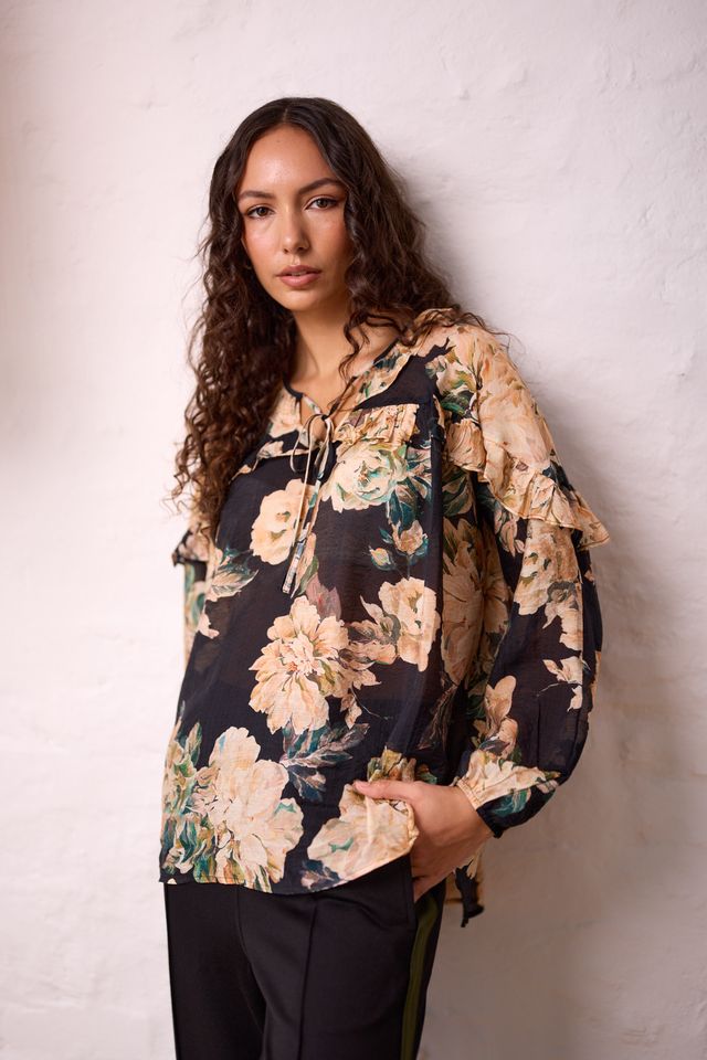 Sway Blouse - Black Floral - NAVY & CO Pant NZ LUMA