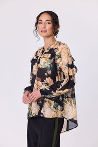 Sway Blouse - Black Floral - NAVY & CO Pant NZ LUMA