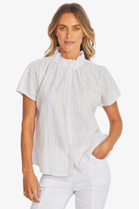 Tamara Stripe Blouse - White/ Raffia - PING PONG TOPS NZ LUMA