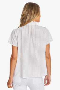 Tamara Stripe Blouse - White/ Raffia - PING PONG TOPS NZ LUMA