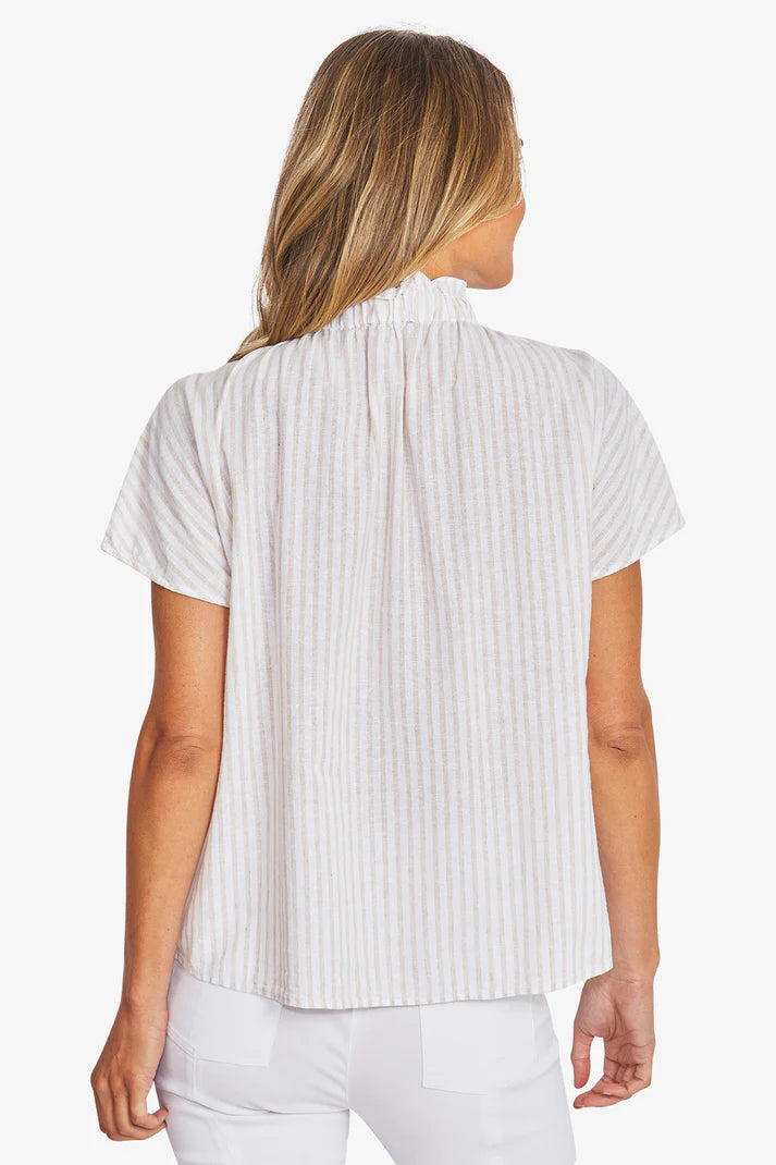 Tamara Stripe Blouse - White/ Raffia - PING PONG TOPS NZ LUMA