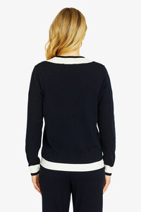 Taylor V Neck Pullover - Navy/Parchment - PING PONG