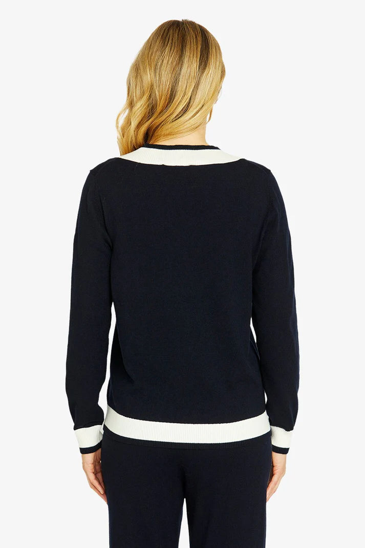 Taylor V Neck Pullover - Navy/Parchment - PING PONG