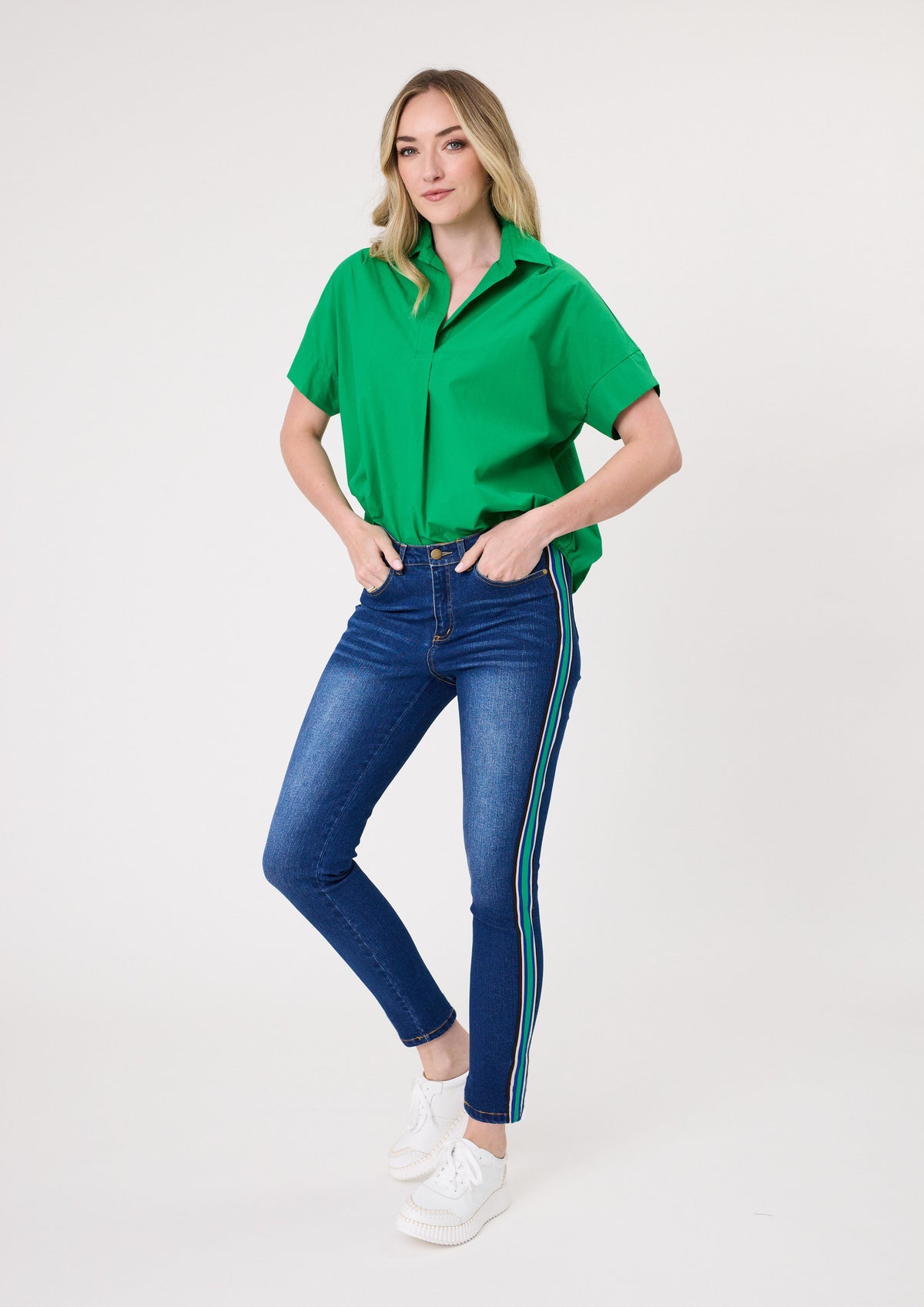 Terissa Jean - Denim w Green Stripe - LEMON TREE Pant NZ LUMA