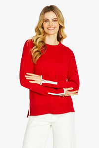 PING PONG Tessa red round neck pullover with relaxed dropped shoulder fit