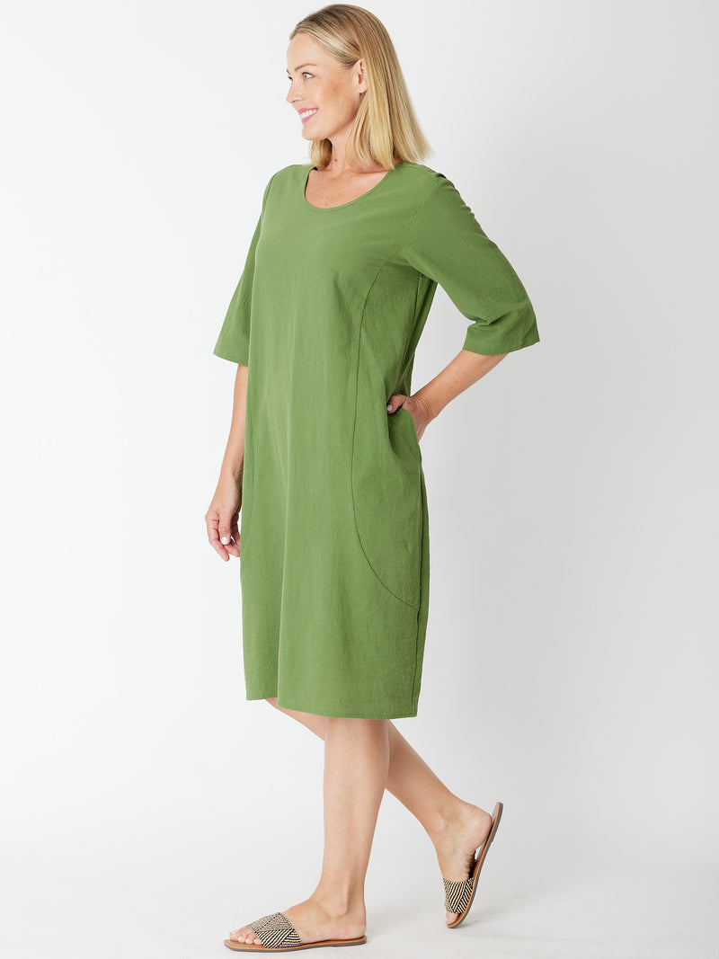 Upcycle Pocket Dress - Green - CORDELIA ST Dress NZ LUMA