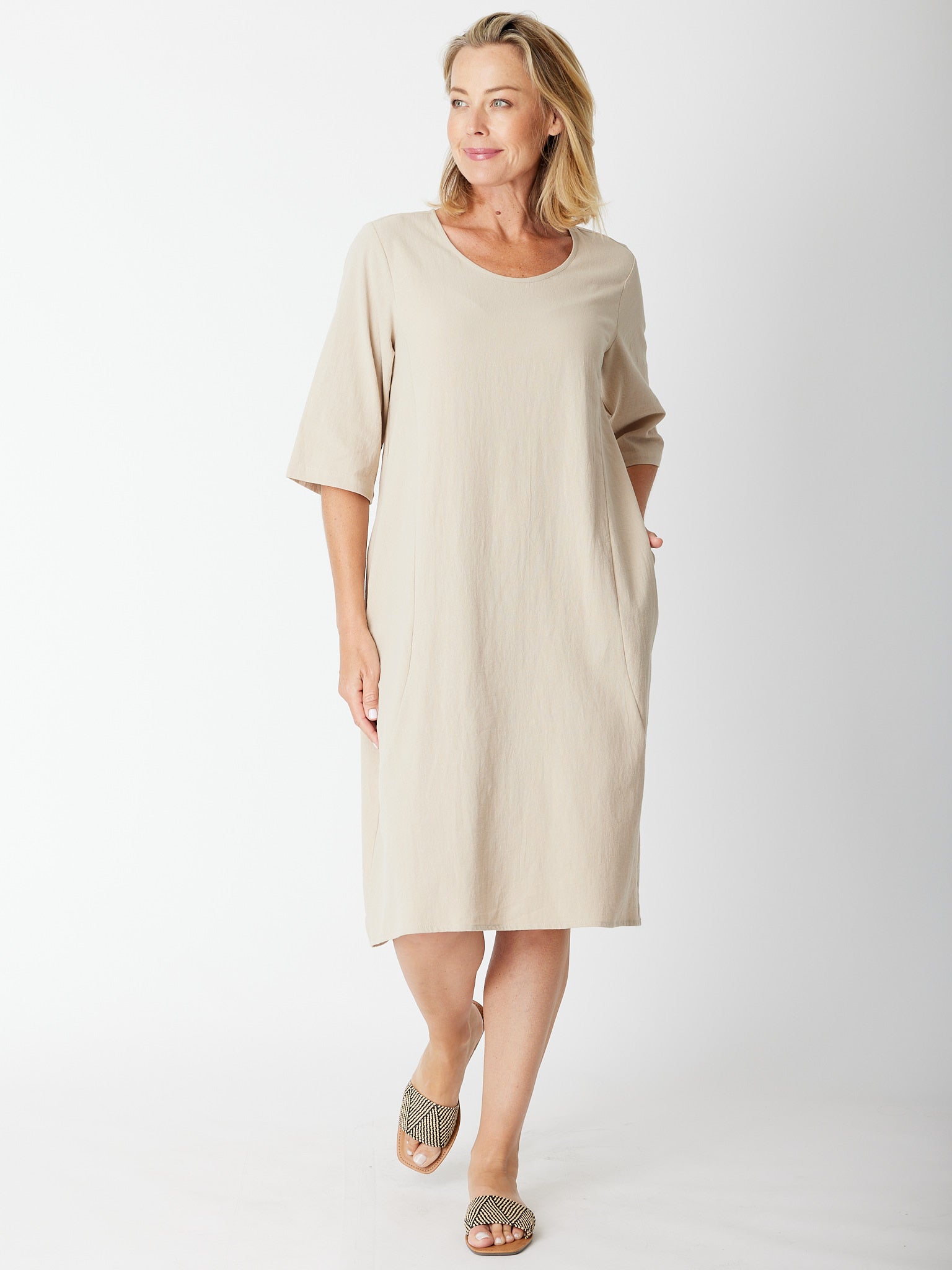 Upcycle Pocket Dress - Sand - CORDELIA ST Dress 8 14 10 12 16 18 NZ LUMA