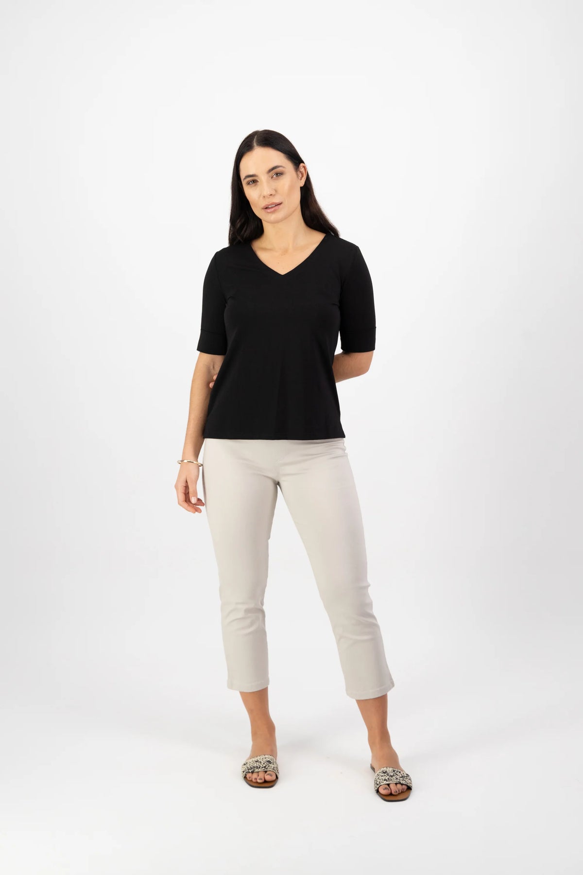 V Neck Top - Black - VASSALLI Top 10 12 8 14 16 18 NZ LUMA