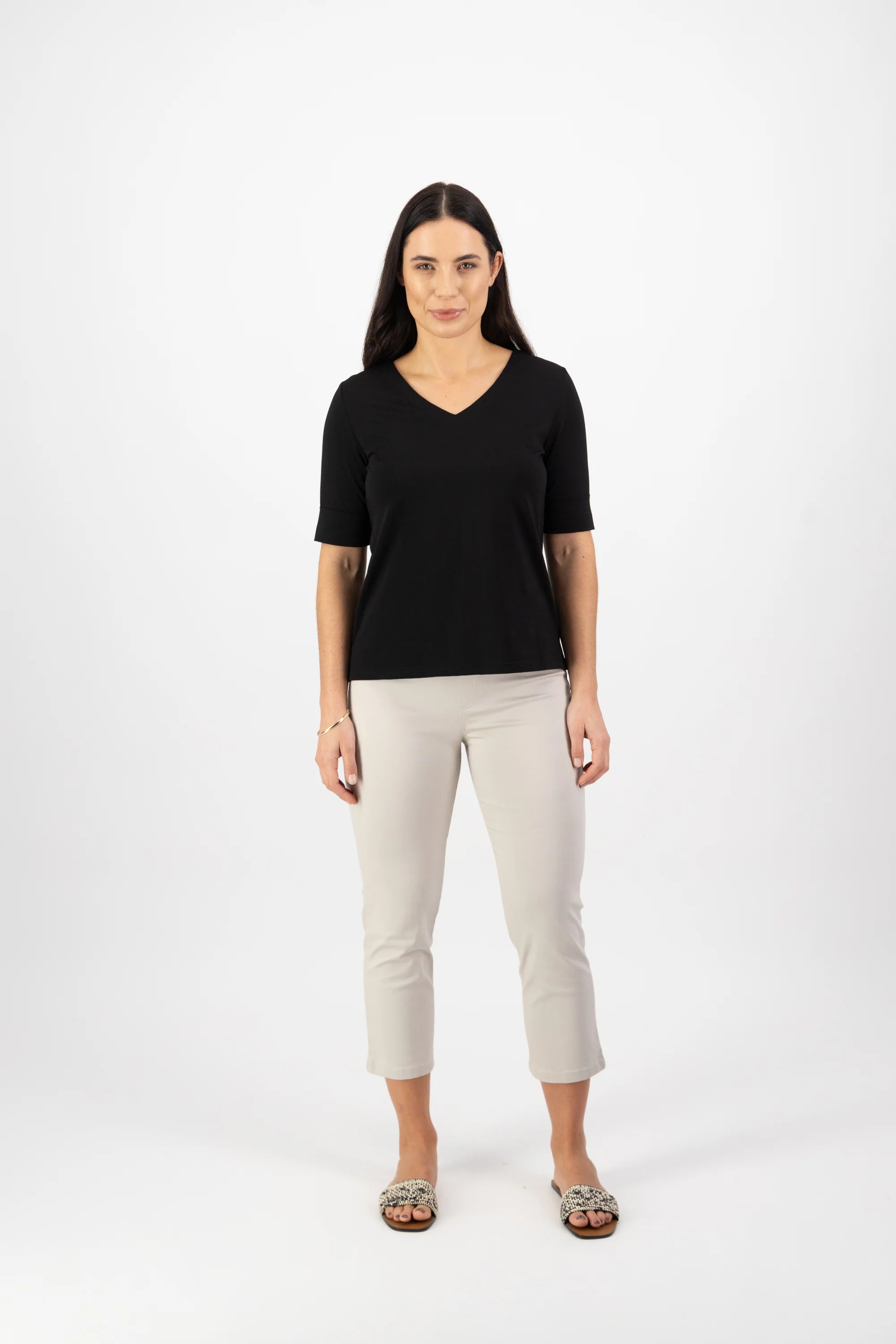 V Neck Top - Black - VASSALLI Top NZ LUMA