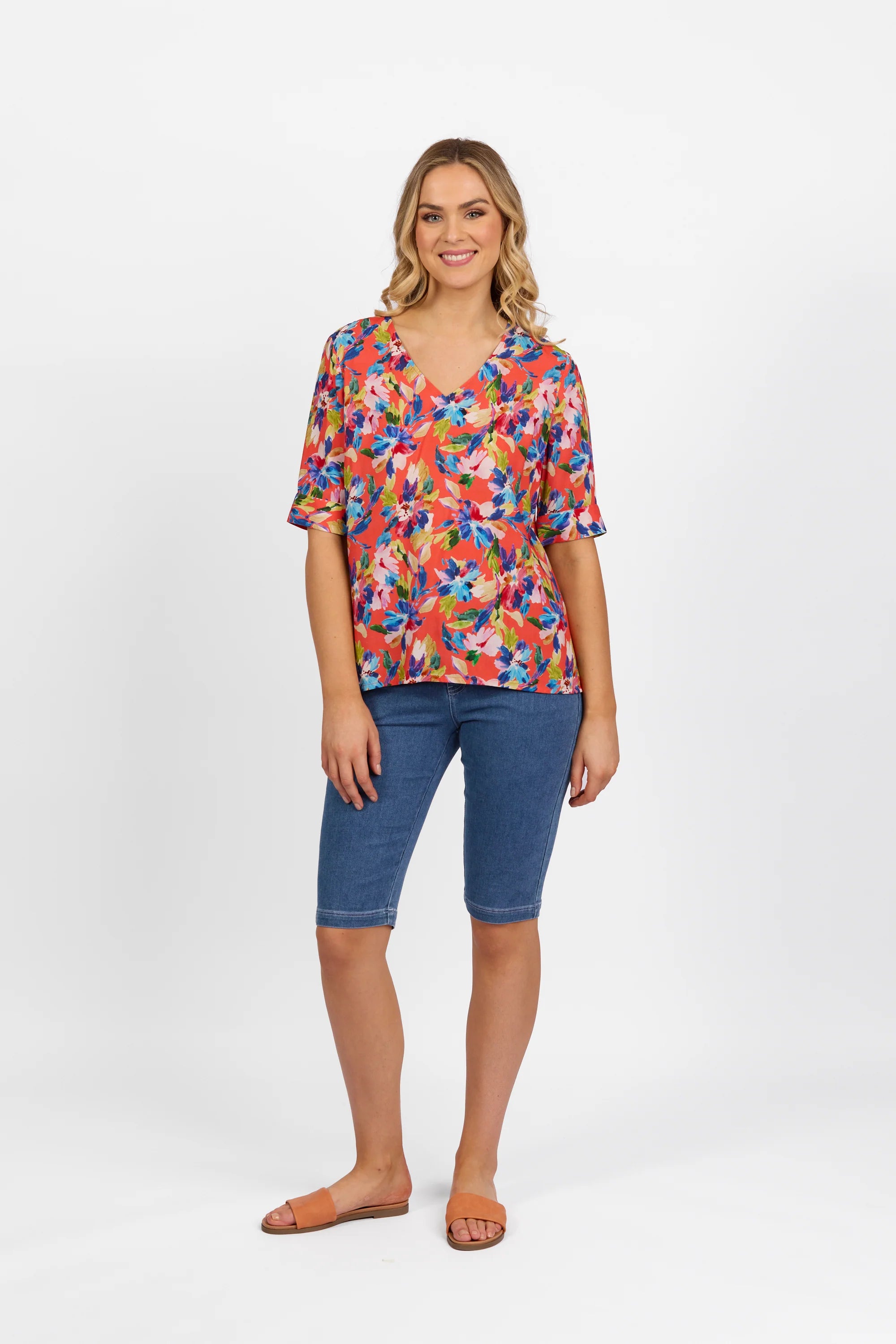 V Neck Top with Elbow Length Sleeve - Rio - VASSALLI Top NZ LUMA