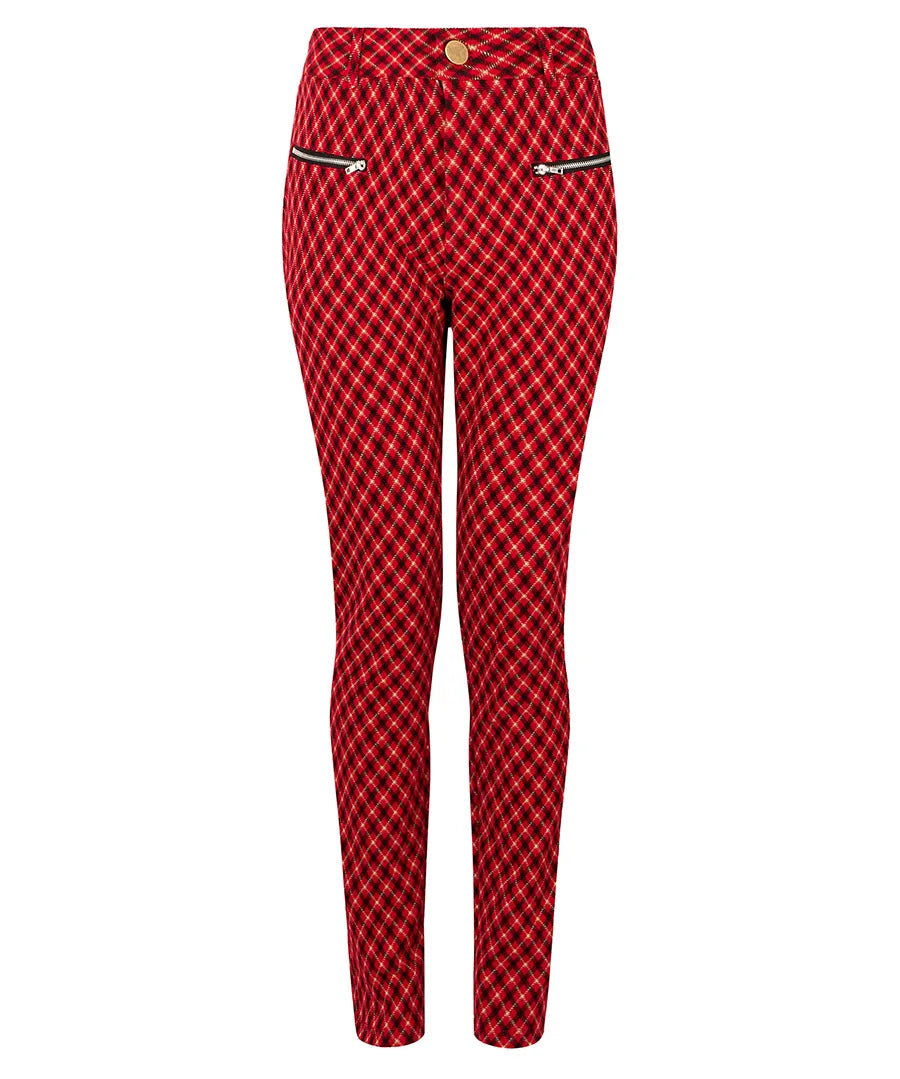 Retro Red Check Ponte Trousers - JOE BROWNS