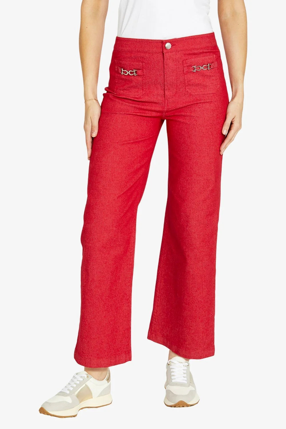 Wide Leg Chain Trim Pant - Red - PING PONG Pant NZ LUMA