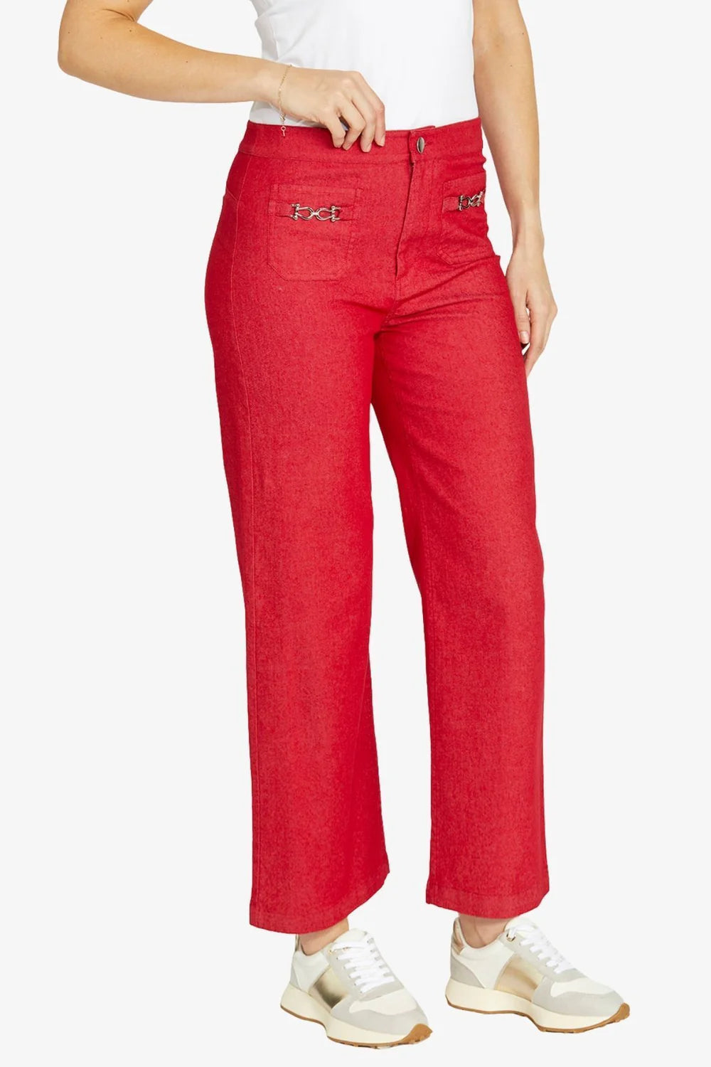Wide Leg Chain Trim Pant - Red - PING PONG Pant NZ LUMA