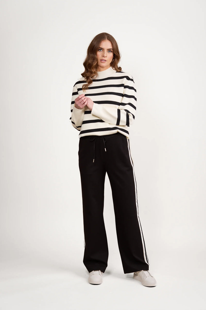 Wide Leg F/L Pull On Pant w S/Stripe Panel - VASSALLI Pant NZ LUMA