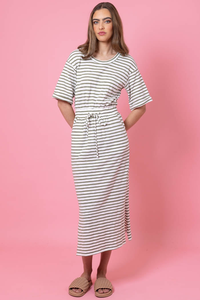 Zara Stripe Dress - Sage - CHARLO Dress NZ LUMA