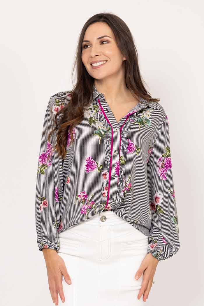 Zayla Stripe Blouse - Black - CHARLO