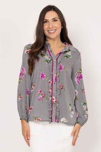 Zayla Stripe Blouse - Black - CHARLO