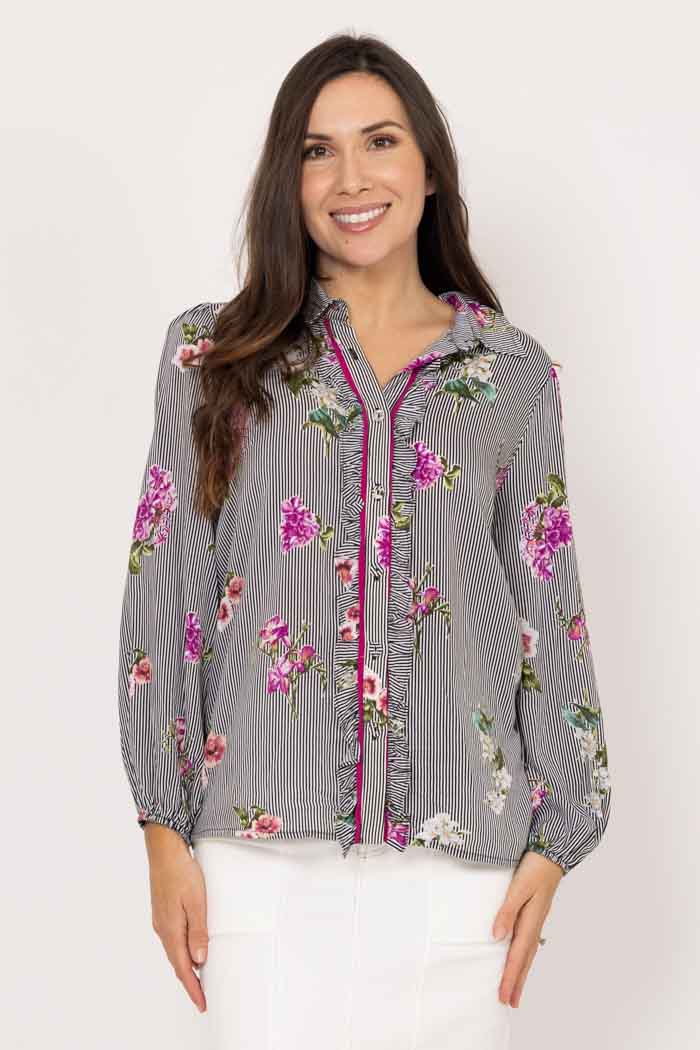 Zayla Stripe Blouse - Black - CHARLO