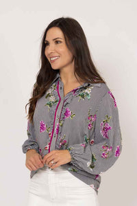 Zayla Stripe Blouse - Black - CHARLO