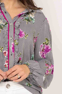 Zayla Stripe Blouse - Black - CHARLO