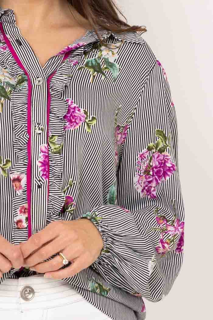 Zayla Stripe Blouse - Black - CHARLO