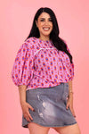 Zoe Top - Pink Red Print - CHARLO Top NZ LUMA