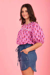 Zoe Top - Pink Red Print - CHARLO Top NZ LUMA