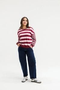 HOME LEE - Hugo Crew - Merlot & Blush Stripe Top NZ LUMA