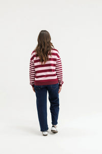 HOME LEE - Hugo Crew - Merlot & Blush Stripe Top NZ LUMA