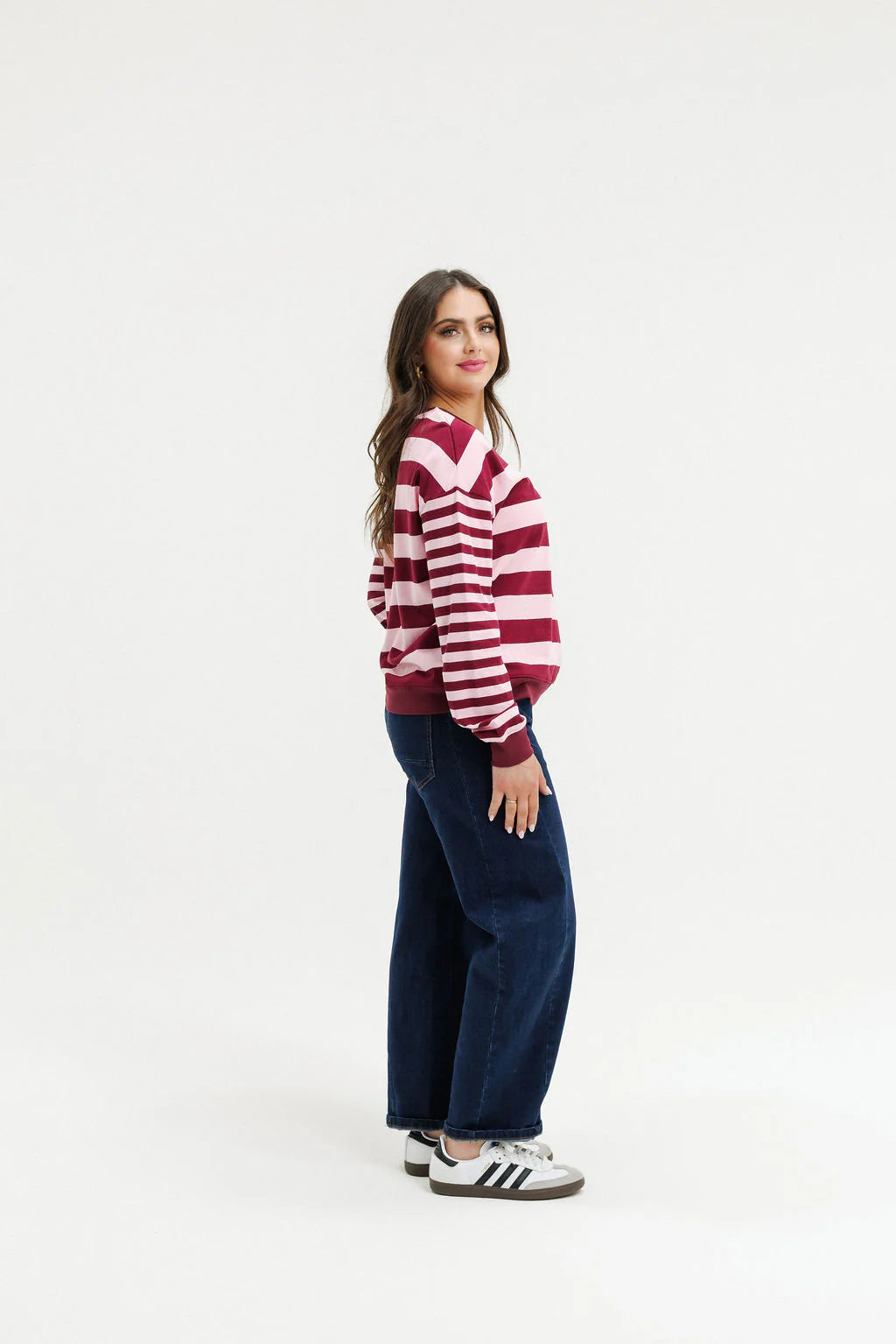 HOME LEE - Hugo Crew - Merlot & Blush Stripe Top NZ LUMA