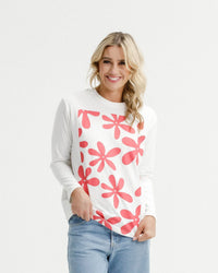 HOME-LEE Long Sleeve Chris Tee - Coral Daisies