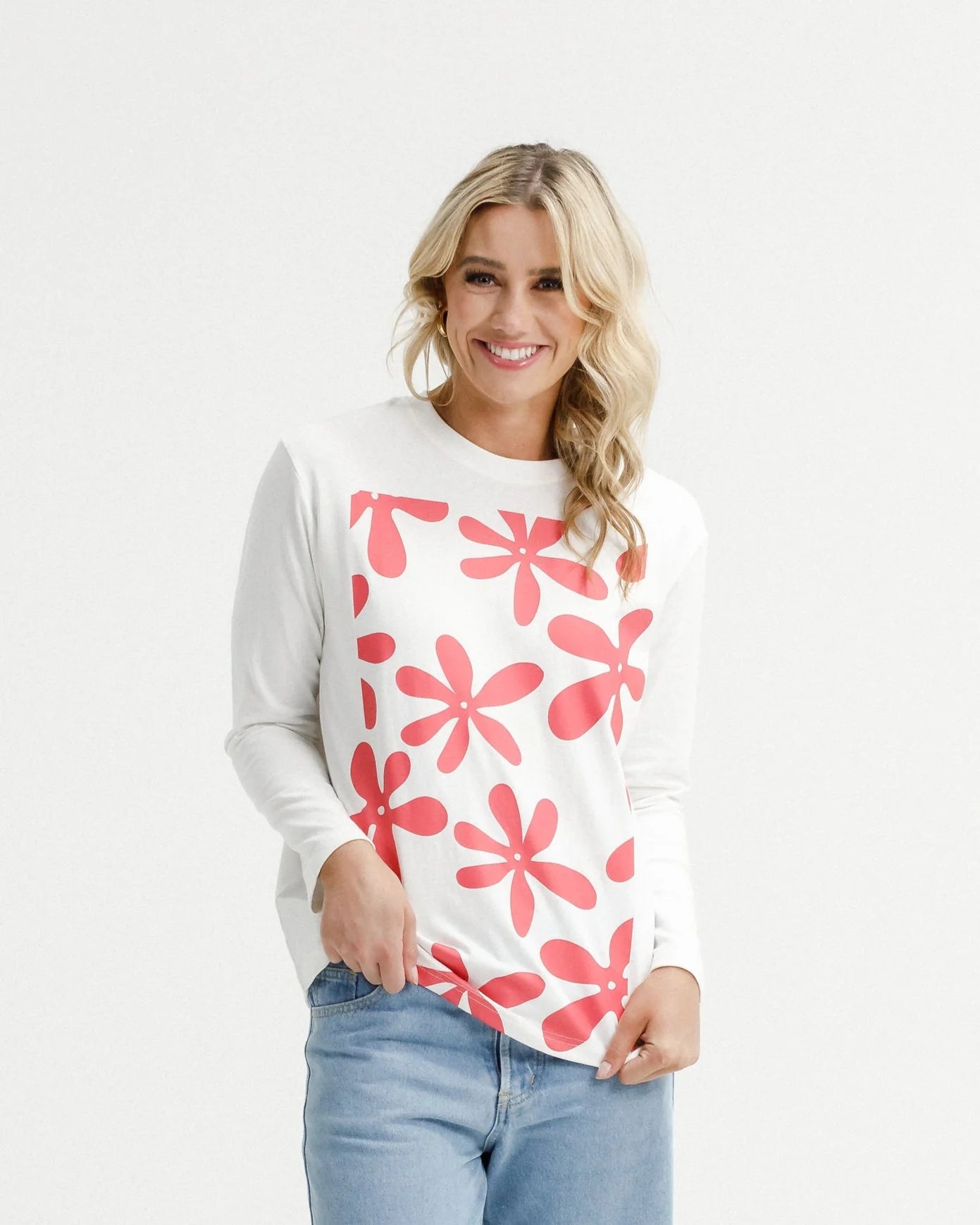 HOME-LEE Long Sleeve Chris Tee - Coral Daisies