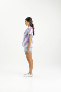 Chris Tee Orchid Stripe w White Cross - HOME LEE Top NZ LUMA