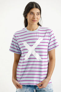 Chris Tee Orchid Stripe w White Cross - HOME LEE Top 16 10 12 14 8 NZ LUMA