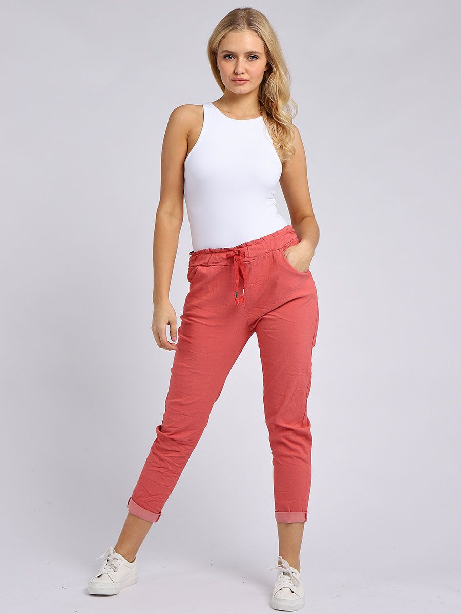New Italian Ladies Cotton Summer Trouser Jogger Women Pants Plus Size 16-20